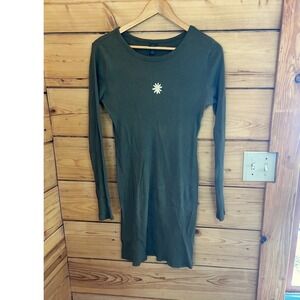 Wild Fable Olive Green‎ Ribbed Long Sleeve Daisy Mini Dress Large